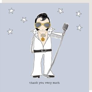 Thank You card. Elvis holding a microphone. Caption: thank you very much