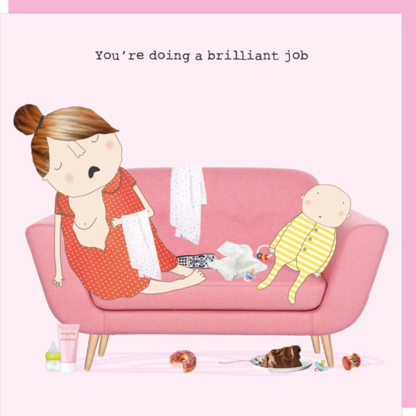 Mother's Day Card - exhausted breastfeeding Mother asleep with baby and the words 'You're doing a brilliant job'
