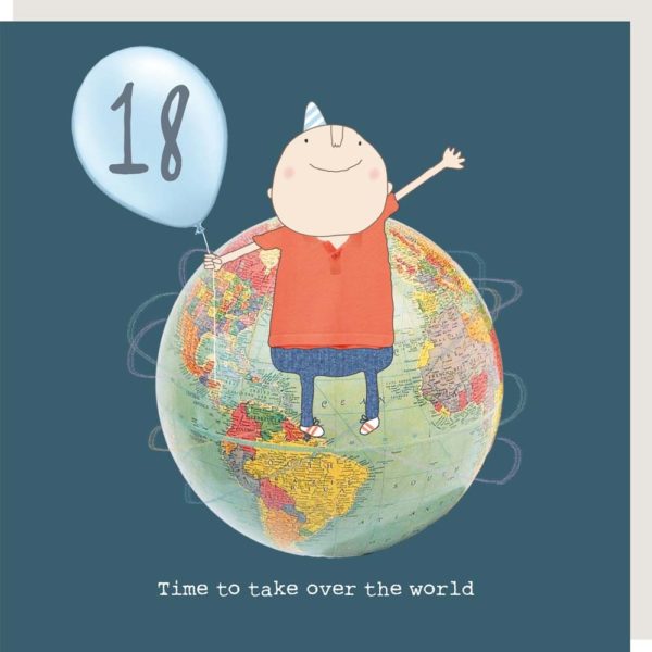 Boy 18 World 18th birthday card. 'Time to take over the world.'