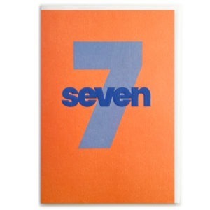 7th birthday card in orange and blue