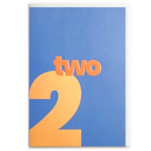 2nd birthday card in blue and orange. Two.