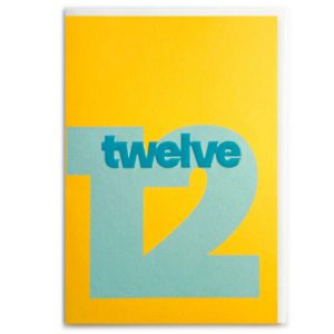 12th birthday card in yellow and turquoise