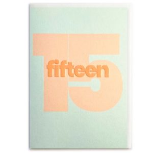 15th birthday card in mint green and peach