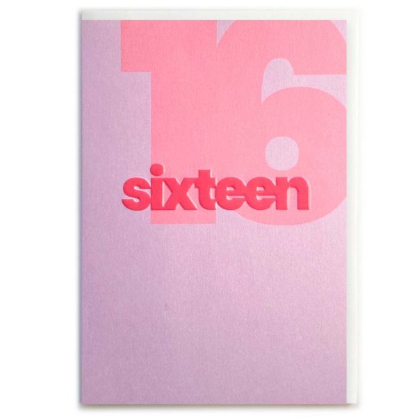 16th Birthday Card purple with pink sixteen