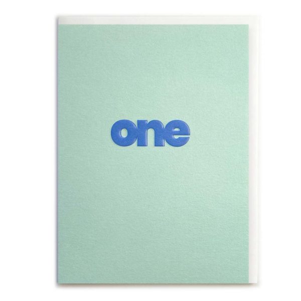 First birthday card - green with blue 'one' wording