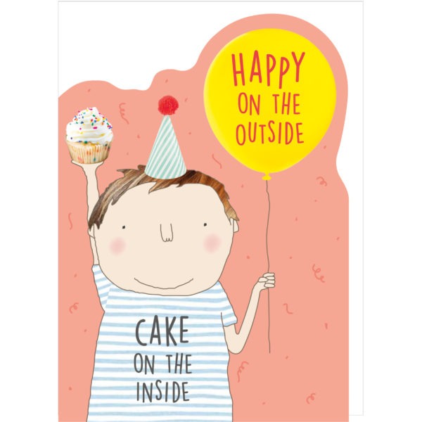 Happy Cake Boy child's birthday card - Happy on the outside, cake on the inside.