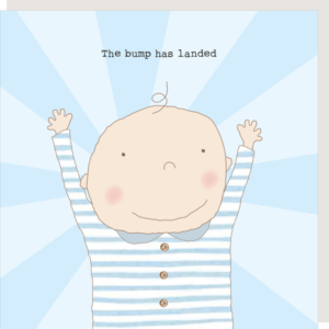 Boy Bump Landed. New Baby Boy card. Caption: 'The bump has landed.'