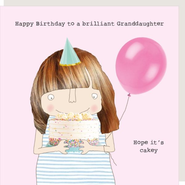Granddaughter Cakey birthday card for Granddaughter. Caption: 'Happy Birthday to a brilliant Granddaughter. Hope it's cakey.'