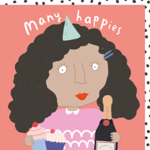 Many Happies birthday card for her from the Pout card range. Caption: 'Many Happies.'