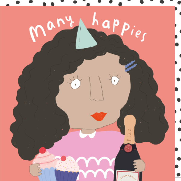 Many Happies birthday card for her from the Pout card range. Caption: 'Many Happies.'