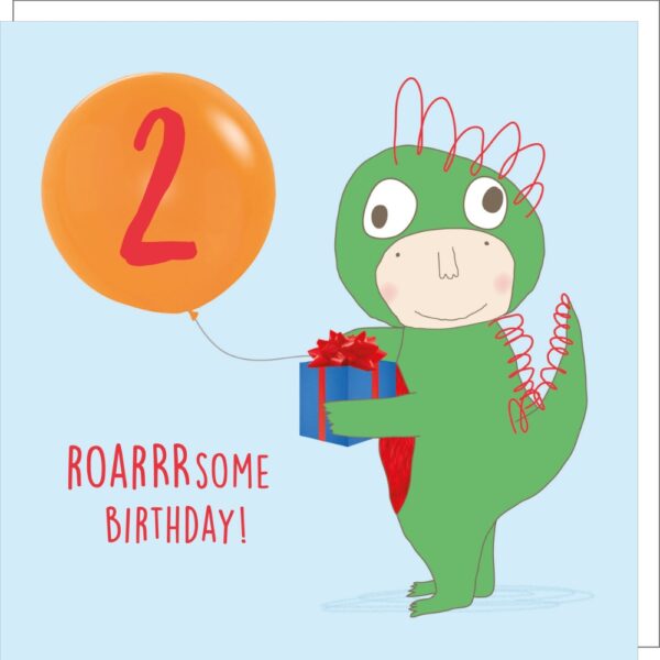 Roarsome Two kids 2nd birthday card