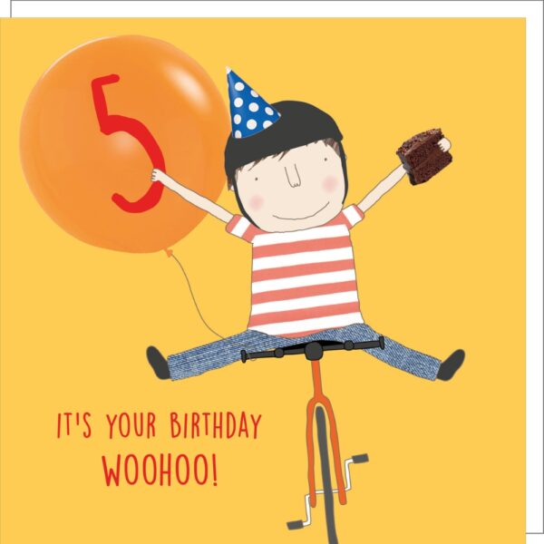 Yay Bike Five kids 5th birthday card
