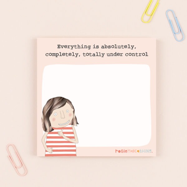 mini jotter pad. text reads 'everything is absolutely, completely, totally under control'.