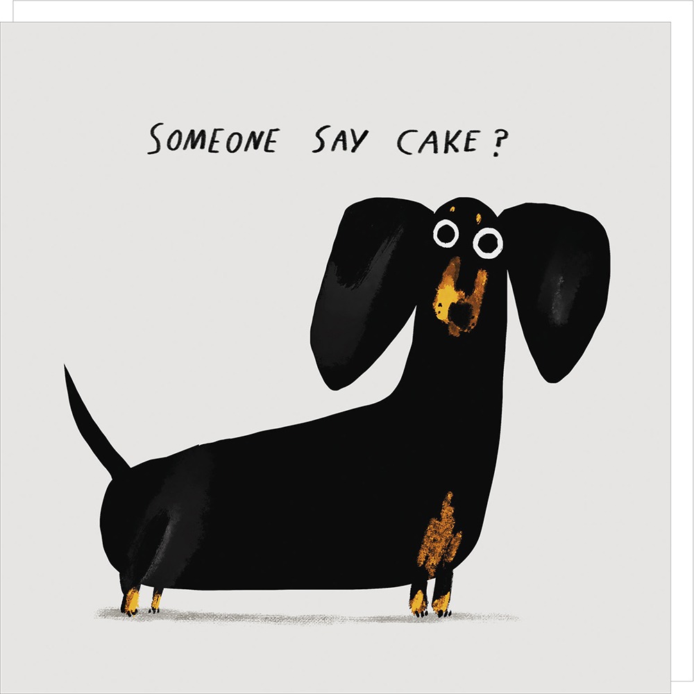 Cake birthday card featuring a sausage dog