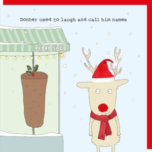 Funny reindeer/kebab themed Christmas card.